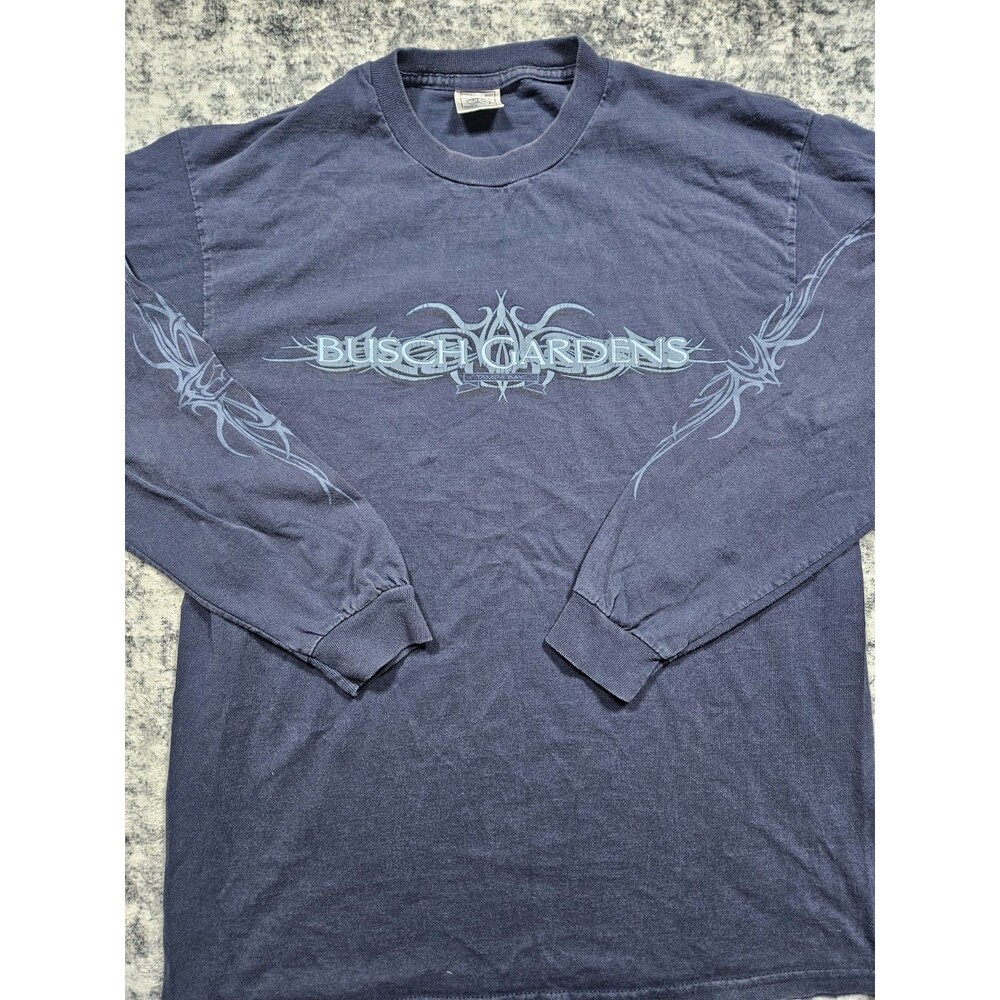Vintage Busch Gardens Tampa Tribal Long Sleeve Shirt Blue Size Large Y2k Delta